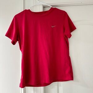 Nike Kids Dark Pink Dry Fit Short Sleeve Embroidered Logo Tee Size L (12-14)